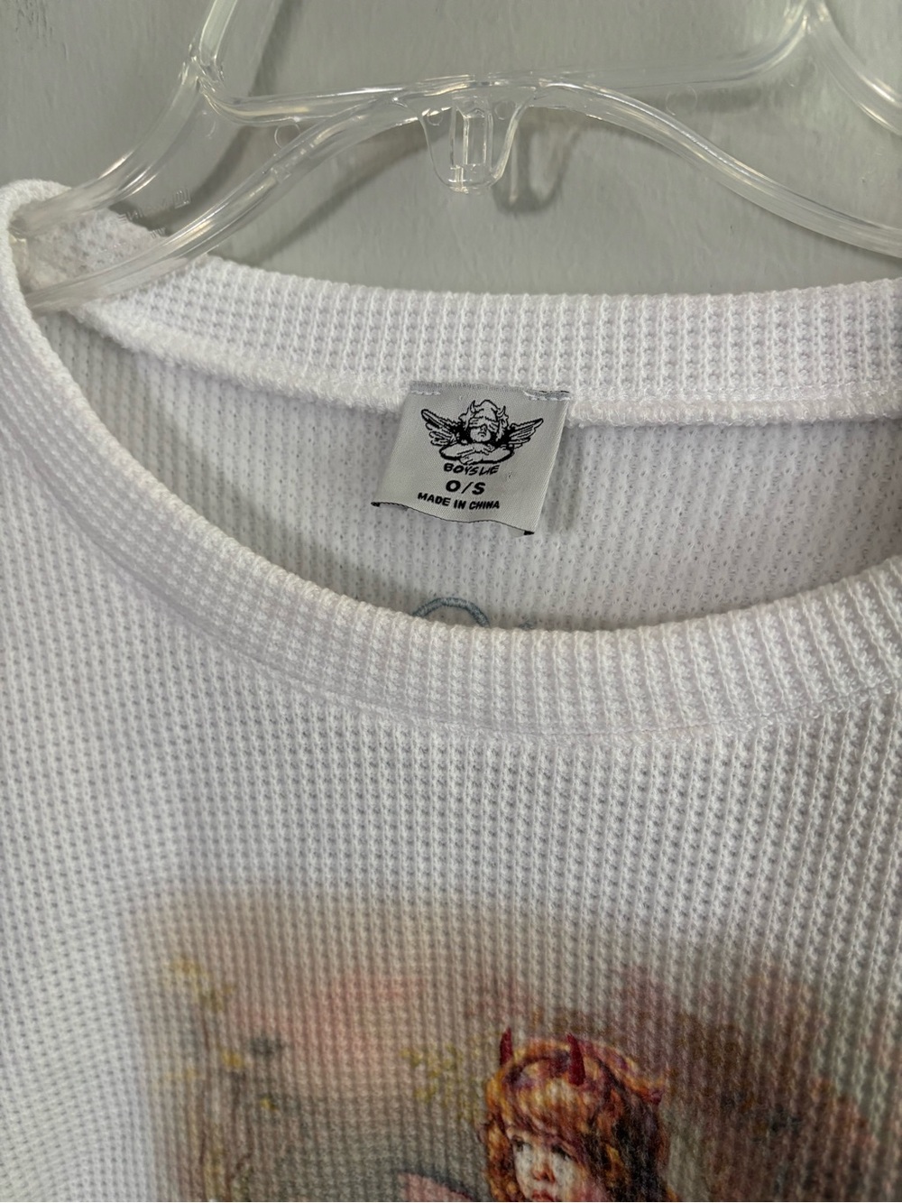 Boys Lie cropped extra long sleeve henley with cherub graphics and gothic text - Picture 2 of 10